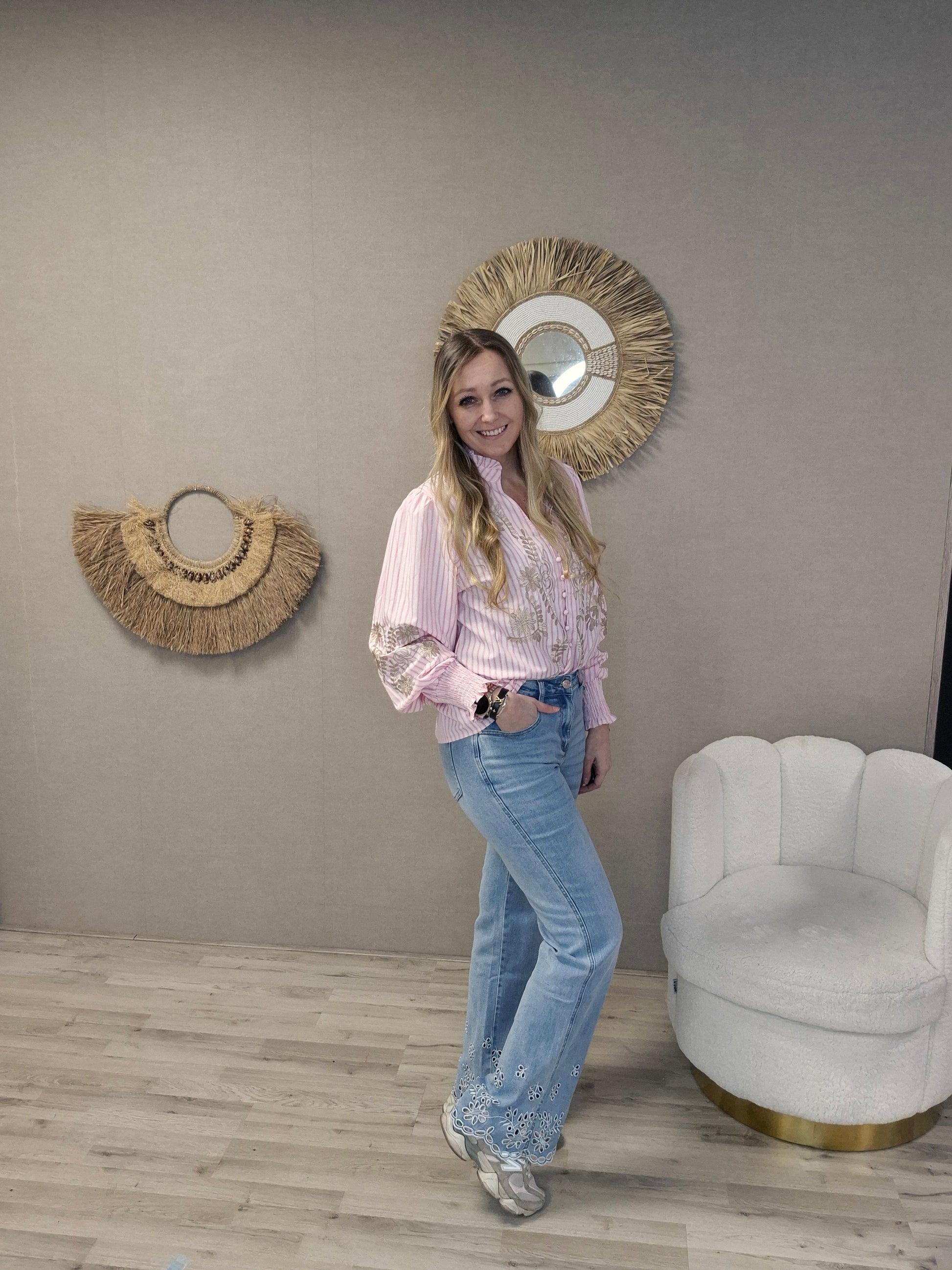 Blouse Bloem Roze - Nancfashion