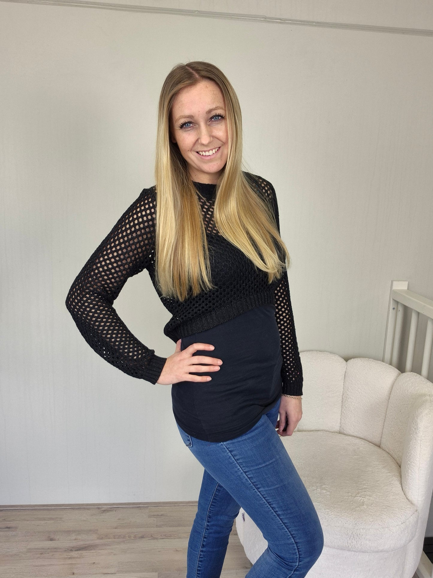 Top opengewerkt by swan zwart AW637 - Nancfashion