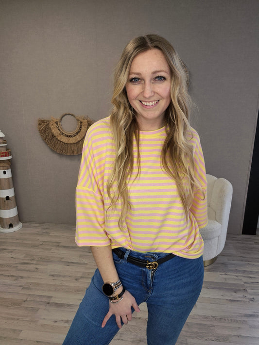 Mooij shirt streep geel roze - Nancfashion