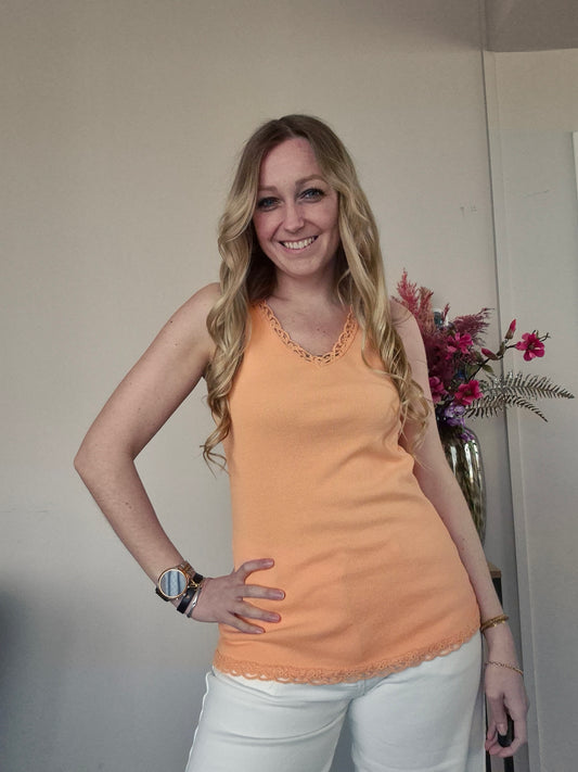 Basic Rib Top Oranje - Nancfashion