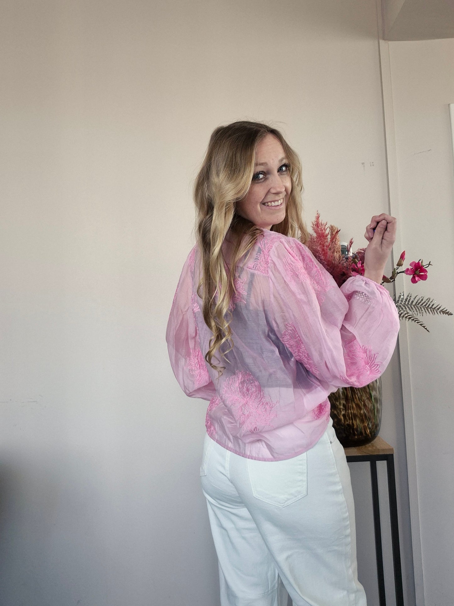Blouse Bloem Roze - Nancfashion