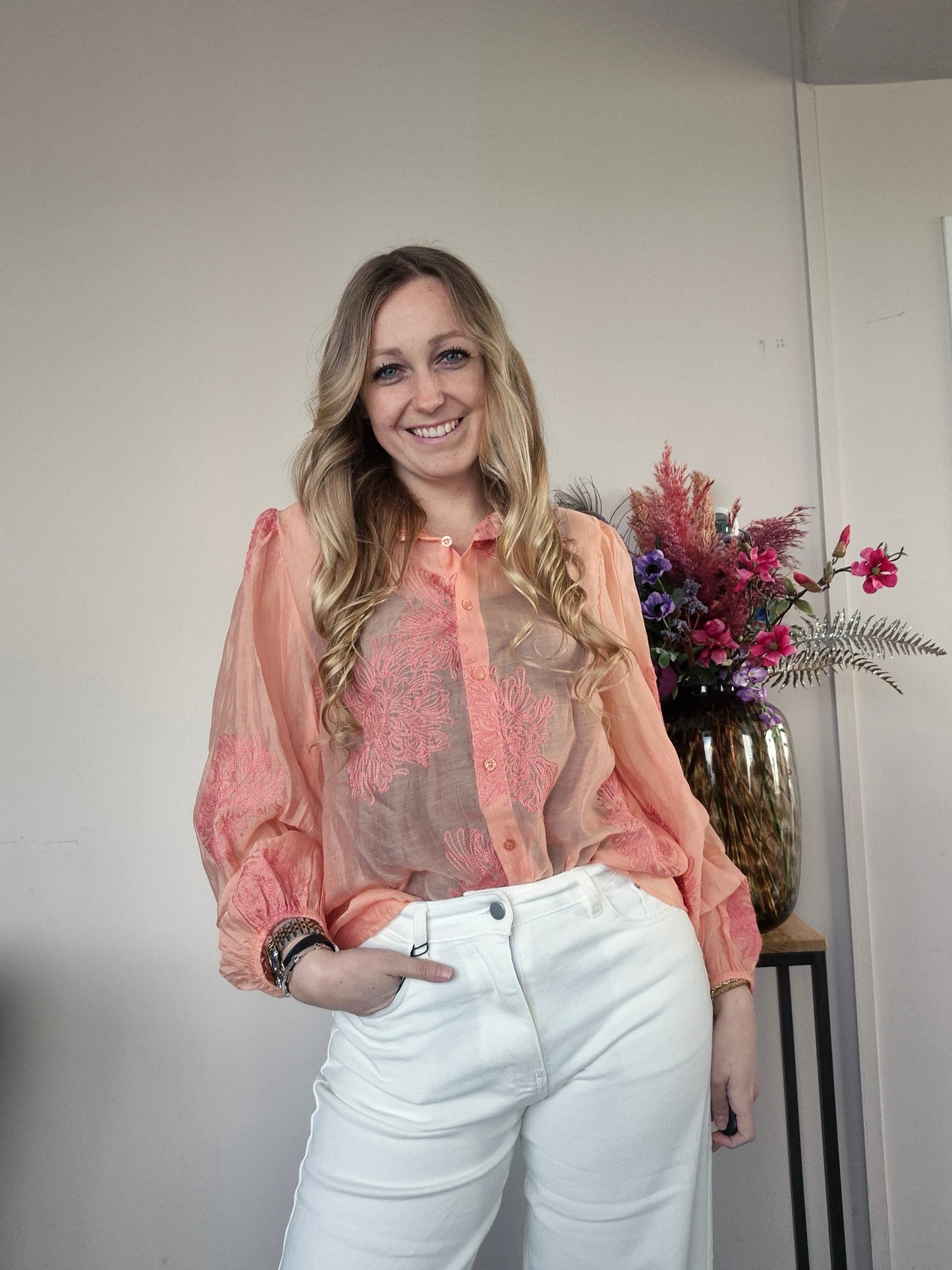 Blouse Bloem Zalm - Nancfashion