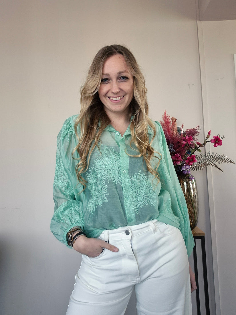 Blouse Bloem Groen - Nancfashion