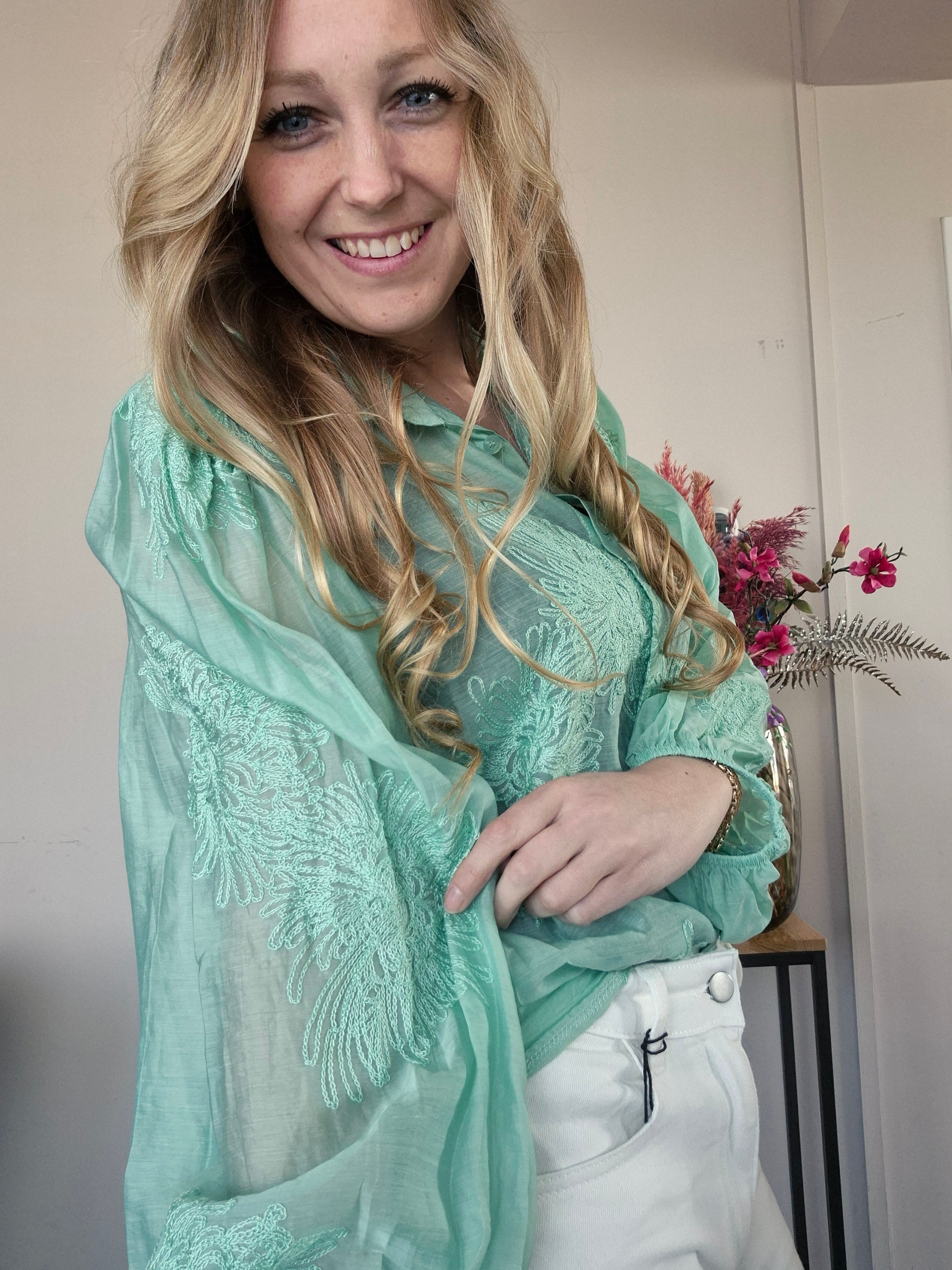 Blouse Bloem Groen - Nancfashion