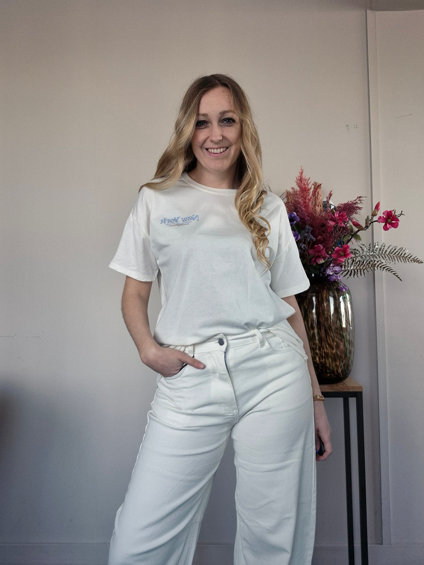 T-shirt New York Wit Blauw - Nancfashion