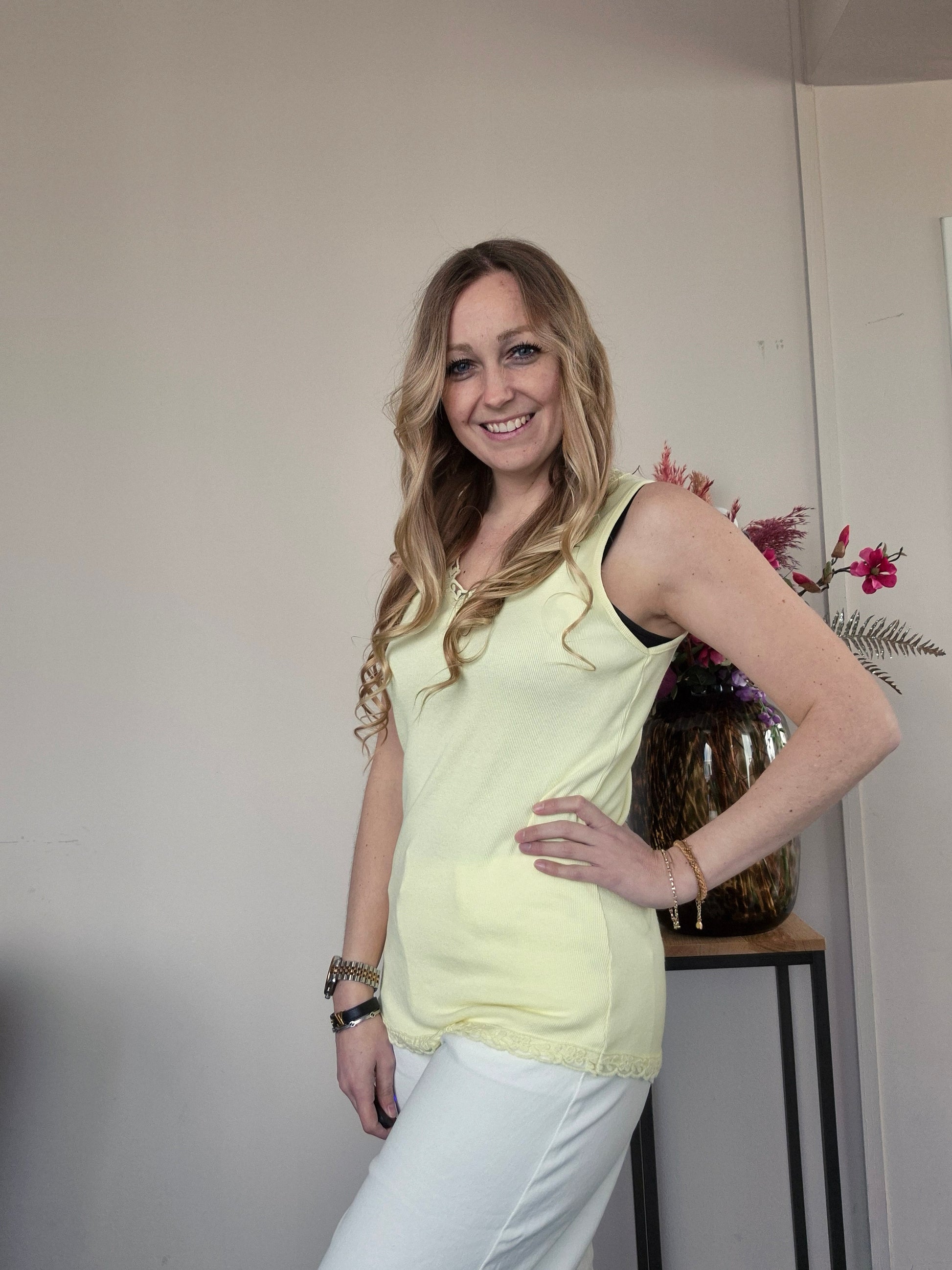 Basic Rib Top Geel - Nancfashion