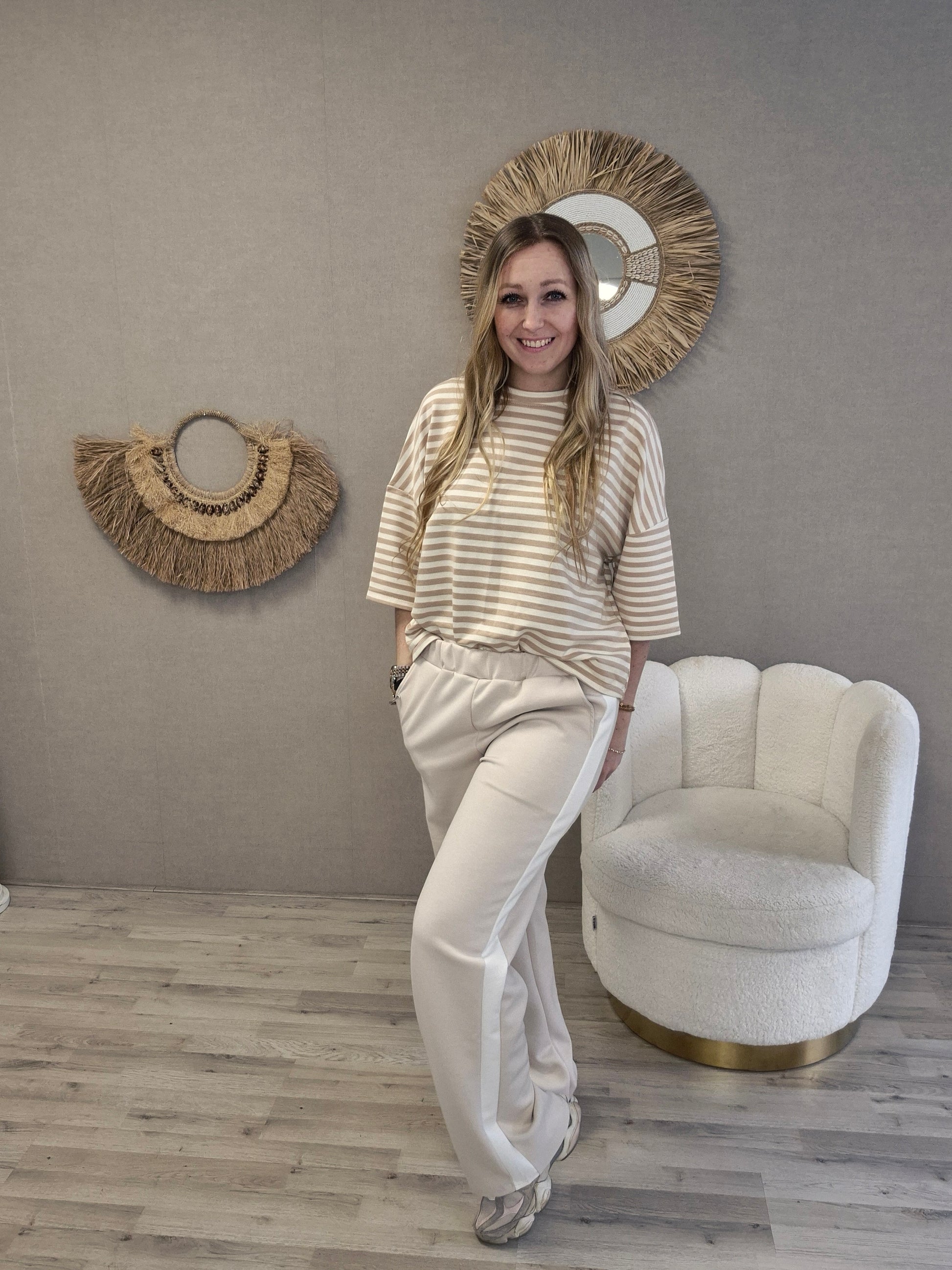Mooij streep shirt beige - Nancfashion