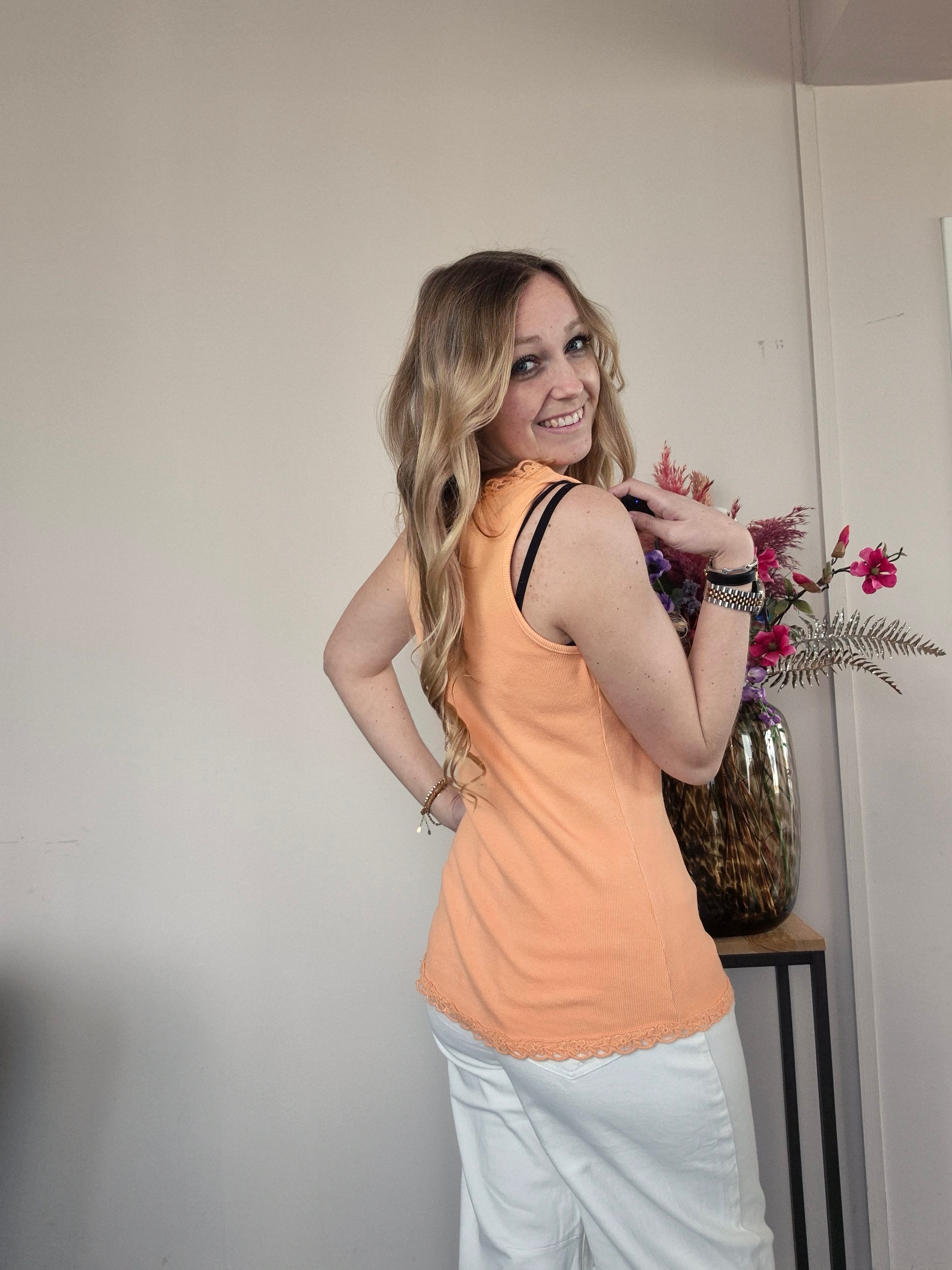 Basic Rib Top Oranje - Nancfashion