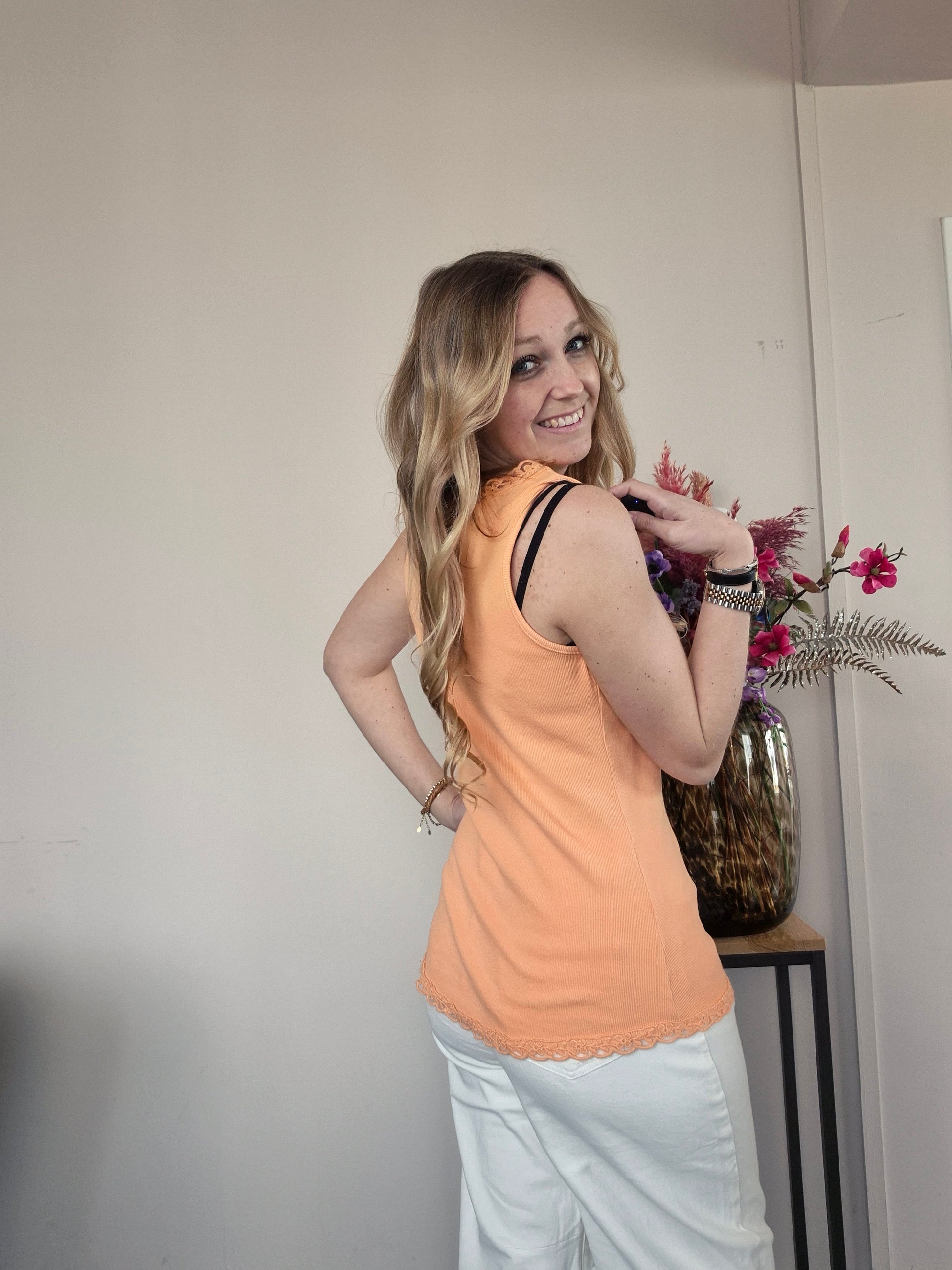 Basic Rib Top Oranje - Nancfashion