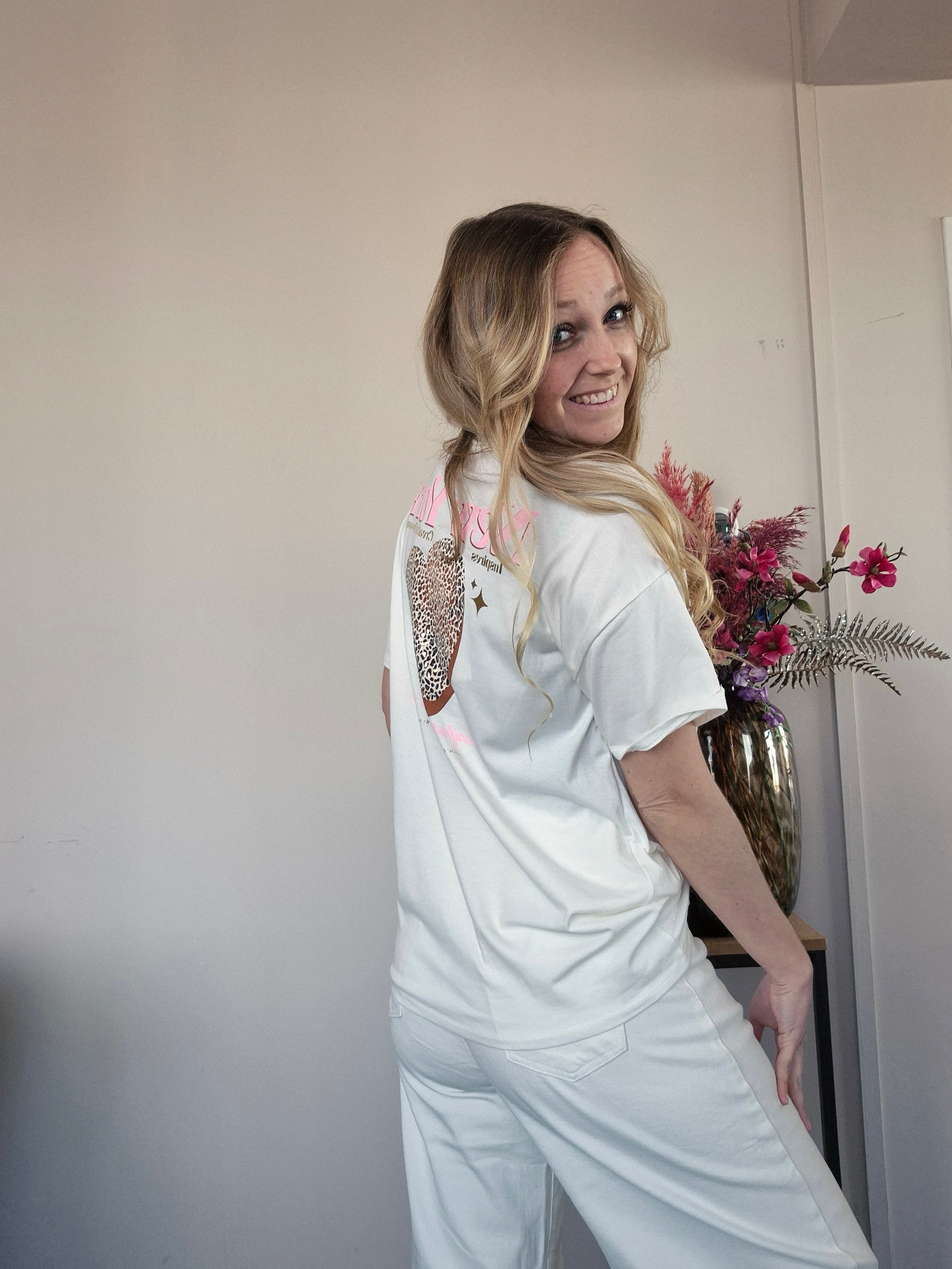 T-shirt New York Wit Roze - Nancfashion