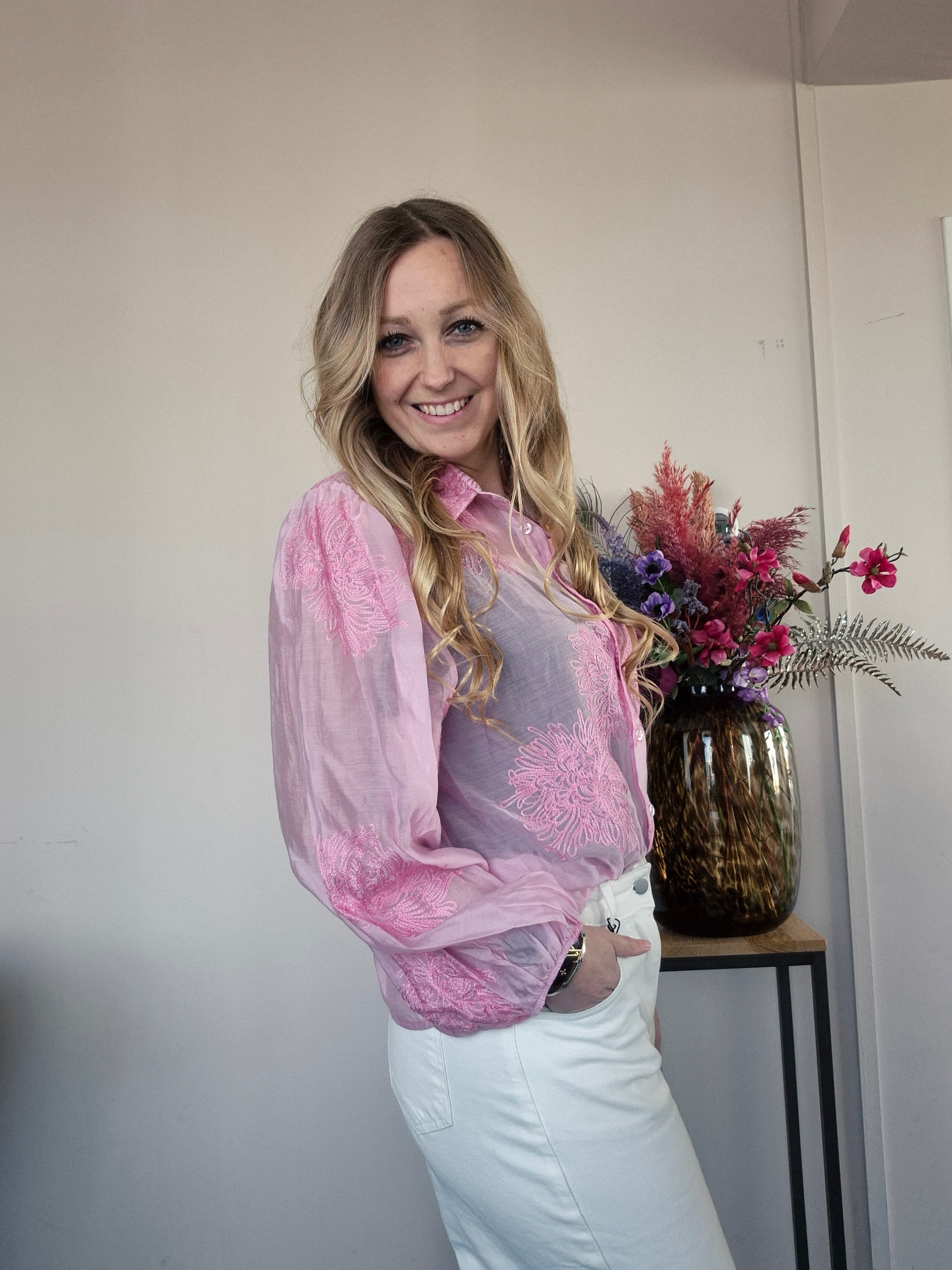 Blouse Bloem Roze - Nancfashion