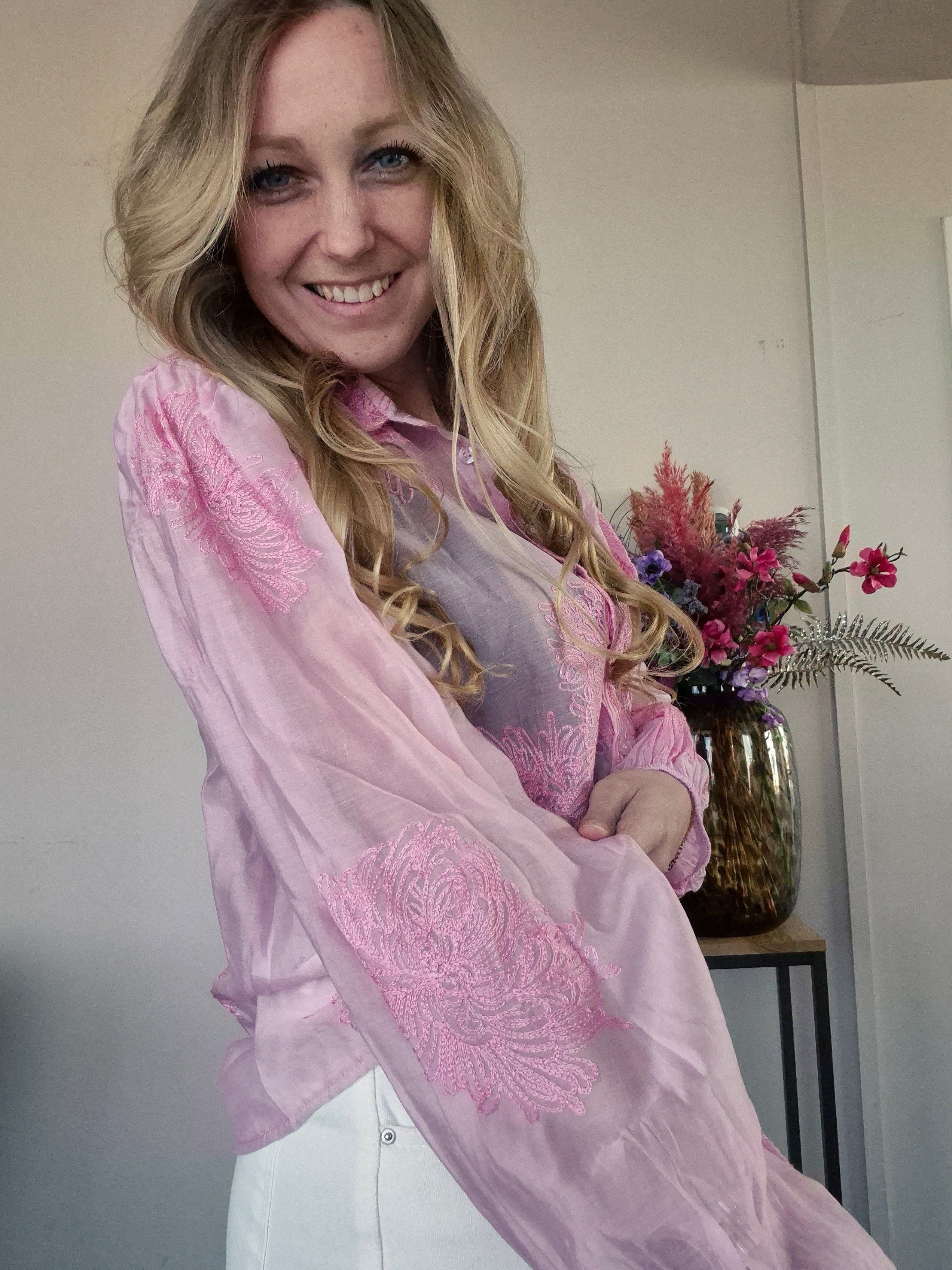 Blouse Bloem Roze - Nancfashion