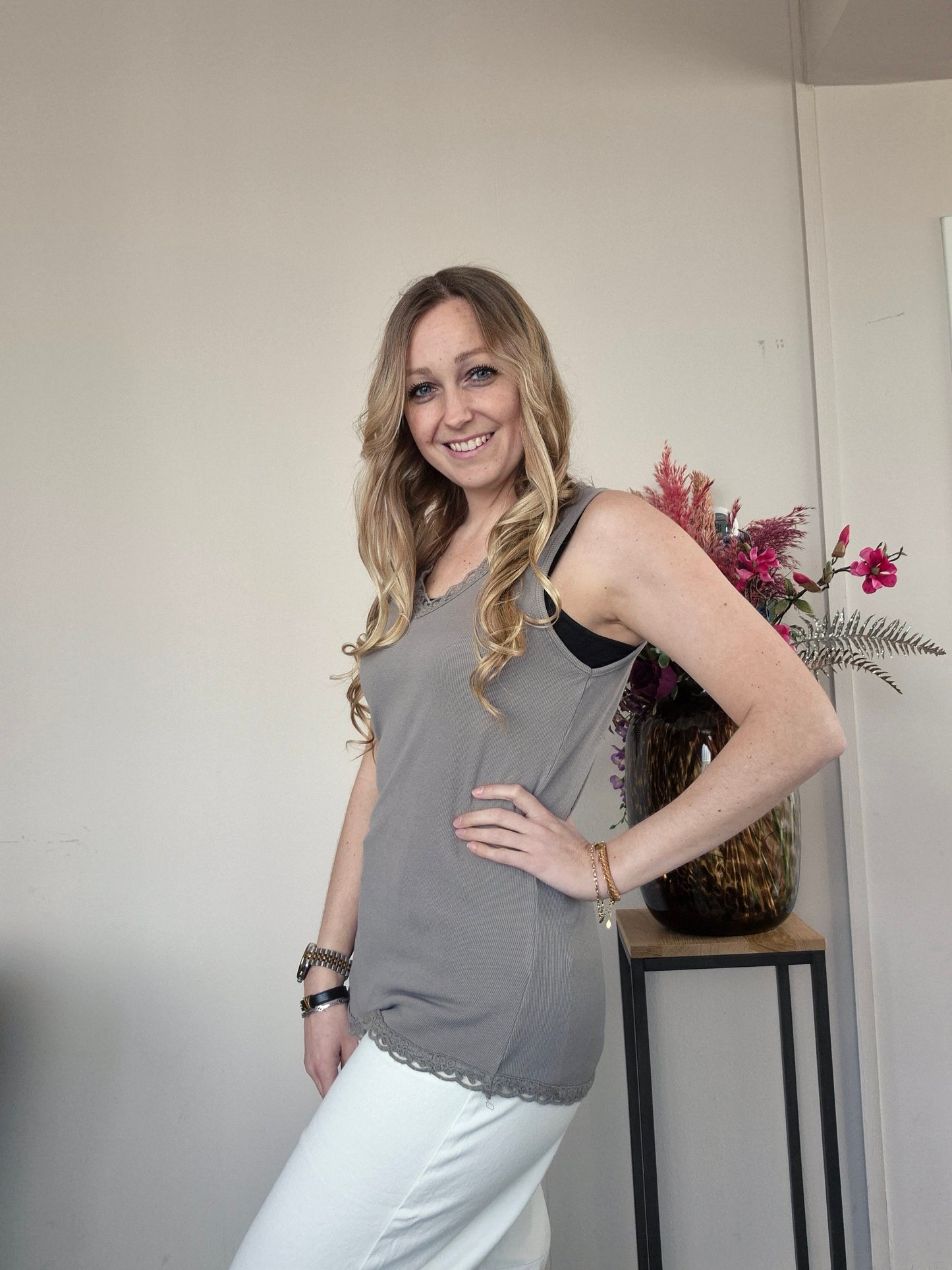 Basic Rib Top Taupe - Nancfashion
