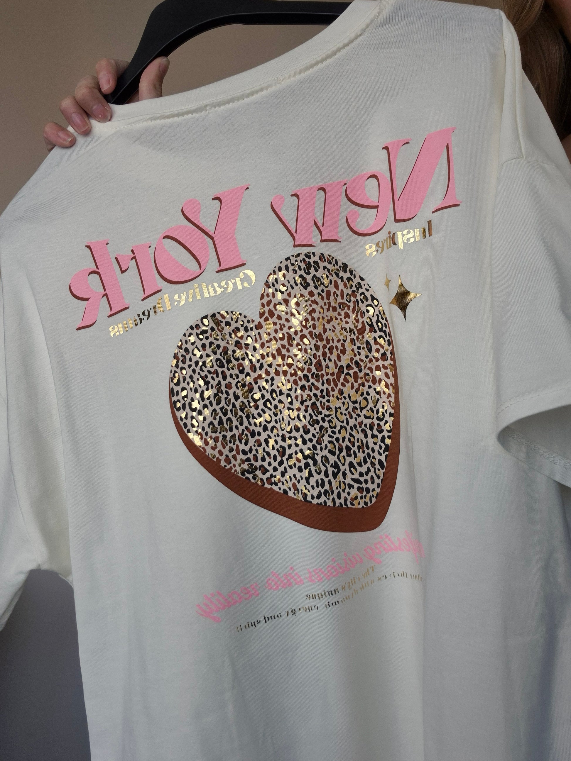 T-shirt New York Wit Roze - Nancfashion